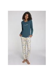 Pyjama Vivance DREAMS, Damen, Gr. 40/42, dunkelgr&uuml;n, gelb, gemustert, Single Jersey, Obermaterial: 50% Baumwolle, 50% Viskose, gemustert, Basic lang, Rundhals, Homewear-Sets Pyjama, Mit sch&ouml;nem Muster