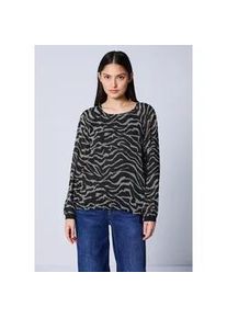 Langarmbluse STREET ONE STUDIO, Damen, Gr. 42, flint grau, Stoff, Obermaterial: 100% Polyester; Futter: 100% Modal, normal normal, Rundhals, elastischer Bund, Blusen, mit Elastiksaum