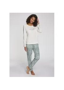 Pyjama Vivance DREAMS, Damen, Gr. 40/42, wei&szlig;, gr&uuml;n, gestreift, Single Jersey, Obermaterial: 50% Baumwolle, 50% Viskose. Unterteil: 50% Baumwolle, 50% Viskose, gestreift, Basic lang, Rundhals, Homewear-Sets Pyjama, Mit sch&ouml;nem Muster