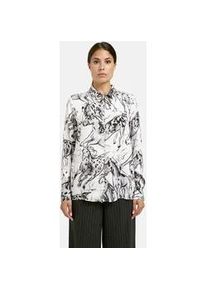 Langarmbluse Milano Italy, Damen, Gr. 44, grau print, Web, Material: 100% Viskose, bedruckt, regular fit normal, hoch geschlossener Ausschnitt, &Auml;rmel mit &Auml;rmelschlitz 1-Knopf-Manschette, Blusen, mit Kellerfalte im R&uuml;cken