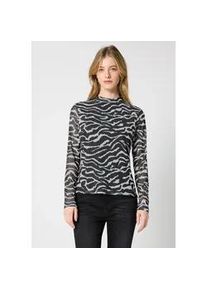 Langarmbluse STREET ONE STUDIO, Damen, Gr. 38, flint grau, Stoff, Obermaterial: 95% Polyester, 5% Elasthan; Futter: 100% Viskose, gemustert, normal normal, hoch geschlossener Ausschnitt, abgesteppt, Blusen, mit grafischem Muster