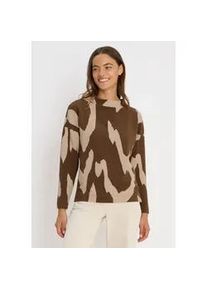 Langarmshirt Cecil, Damen, Gr. L (42), mocha caramel, Stoff, 75% Viskose, 20% Polyester, 5% Elasthan, gemustert, normal normal, Rundhals, abgesteppt, Shirts Langarmshirt, aus strecthigem Viskosematerial