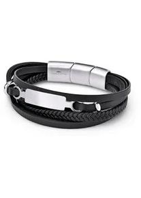 Lederarmband Fynch-Hatton "Schmuck Geschenk Armband The Layering", schwarz (edelstahlfarben, schwarz), Armb&auml;nder, Herren, 23cm, Edelstahl Leder, Edelstahl, Leder, Lederarmband