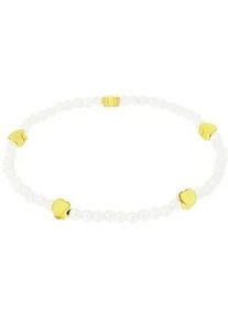 Armband Amor "Perlenarmband mit Herzen", gelbgoldfarben, wei&szlig;, Armb&auml;nder, Damen, 17cm, Edelstahl Perlen, Edelstahl, Perlen, Armband, mit Glasperle