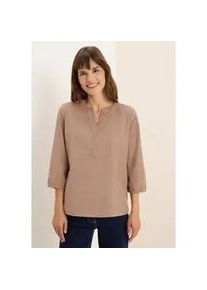 Shirtbluse Cecil, Damen, Gr. XL (44), beige (natural taupe), Web, 100% Baumwolle, unifarben, klassisch normal, Rundhals, B&uuml;ndchen, Blusen, aus reiner Baumwolle