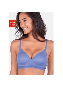 Bralette-BH Lascana "Freya", Damen, Gr. 75, Cup D, blau (kornblumenblau), Spitze, Obermaterial: 36% Polyamid, 29% Polyester, 27% Baumwolle, 8% Elasthan, BHs, ohne B&uuml;gel mit eingearbeitetem Push-up Kissen, Dessous