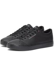 Sneaker Tommy Hilfiger "TH HI VULC CORE LOW LTH II ESS", Herren, Gr. 42, schwarz, Lederimitat, Schuhe Sneaker, Freizeitschuh, Halbschuh, Schn&uuml;rer in schmaler Form