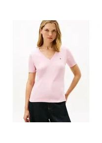 T-Shirt Tommy Hilfiger "SLIM CODY V-NK SS mit V-Ausschnitt und Streifen", Damen, Gr. XL (42), pink, Jersey, Obermaterial: 100% Baumwolle, unifarben, slim fit h&uuml;ftlang, tiefer V-Ausschnitt, abgesteppt, Shirts T-Shirt, Baumwolle, slim fit