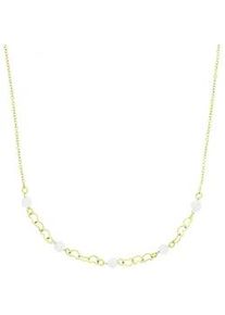 Kette ohne Anh&auml;nger Amor "Herzchen", gelbgoldfarben, wei&szlig;, Halsketten, Damen, Edelstahl Perlen, L: 45 B: 1,3mm, Edelstahl, Perlen, mit Glasperle, B:1,3mm