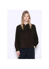 Langarmbluse STREET ONE STUDIO, Damen, Gr. 46, schwarz auburn braun, Web, 100% Baumwolle, unifarben, klassisch normal, hoch geschlossener Ausschnitt, elastischer Bund, Blusen, in Cord-Optik
