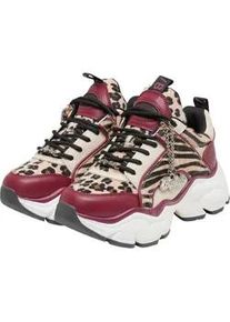 Trainingsschuh Buffalo "Buffalo BINARY GLAM - VEGAN SUEDE/FUR/NAPPA", Damen, Gr. 38, rot, cream, leo, Schuhe