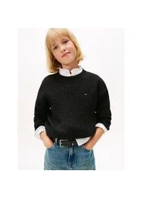 Strickpullover Tommy Hilfiger "CABLE SWEATER", Kinder, Gr. 10 (140), schwarz, Strick, Obermaterial: 100% Baumwolle, unifarben, regular fit normal, Rundhals, eingesetzt B&uuml;ndchen, Pullover Strickpullover, Kinder bis 16 Jahre