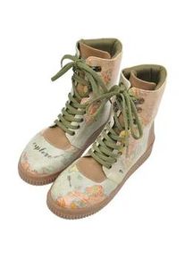 Schn&uuml;rboots DOGO "Future High Top Boots Believe In Your Wings Damen Stiefeletten", Damen, Gr. 41, Normalschaft, blau (braun, blau), Lederimitat, Schuhe Schn&uuml;rboots, Handgefertigt