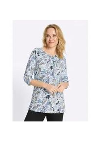 Longshirt Classic Basics "Longshirt", Damen, Gr. 54, taubenblau, ecru, bedruckt, 100% Baumwolle, gebl&uuml;mt, gemustert, Rundhals, Shirts Longshirt