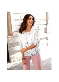 Schlupfbluse Inspirationen, Damen, Gr. 46, ecru, bleu, bedruckt, 100% Polyester, Top:5% Elasthan, 95% Viskose, bedruckt, gebl&uuml;mt, gemustert, mehrfarbig, Rundhals, Blusen Schlupfbluse