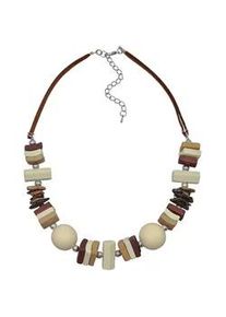 Collierkettchen Steuer "Textil Holz Metall braun", braun, Halsketten, Damen, 50,0cm, Metall, L: 50