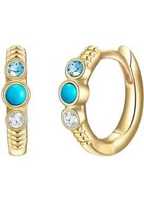 Glanzst&uuml;cke M&uuml;nchen Paar Creolen GLANZST&Uuml;CKE M&Uuml;NCHEN "Set: GSM889", gelbgold, t&uuml;rkis, Ohrringe, Damen, 11,8,mit Steinen, Silber 925 (Sterlingsilber), aus Sterling Silber