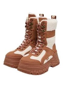 Stiefel Buffalo "Buffalo FUSION COM HI WARM - VEGAN NUBUCK/FUR", Damen, Gr. 37, cognac, cream, Polyurethan, unifarben, Schuhe Stiefel
