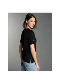T-Shirt TRIGEMA "TRIGEMA T-Shirt DELUXE Baumwolle mit Kristallsteinen", Damen, Gr. L, schwarz, Single Jersey, 100% Baumwolle, Basic, lang, Rundhals, Shirts T-Shirt