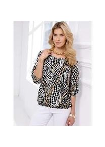 Schlupfbluse Classic Basics, Damen, Gr. 42, elfenbein, schwarz, bedruckt, 100% Polyester, bedruckt, gemustert, gepunktet, mehrfarbig, Rundhals, Blusen Schlupfbluse