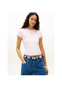 Tommy Hilfiger Kurzarmshirt TOMMY JEANS "TJW SLIM BADGE RIB TEE", Damen, Gr. L (40), light pink, Single Jersey, Obermaterial: 95% Baumwolle, 5% Elasthan, unifarben, slim fit normal, Rundhals, abgesteppt, Shirts, mit gerippter Struktur