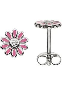 Paar Ohrstecker Jobo "Kleine Ohrringe rosa Blume 6 mm", silber 925, wei&szlig;, Ohrringe, Damen, 6,6mm, Silber 925 (Sterlingsilber), 925 Silber mit 2 Zirkonia