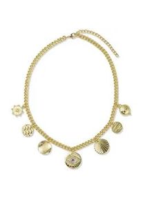 Kette mit Anh&auml;nger Firetti "Schmuck Geschenk Edelstahl Halskette B&ouml;ser Blick Magisches Auge", gelbgoldfarben, blau, schwarz, kristallwei&szlig;, Halsketten, Damen, Edelstahl, L: 49 B: 5,5mm, Made in Germany - mit Glasstein, B:5,5mm