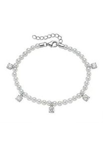 Perlenarmband Firetti "Schmuck Geschenk Silber 925 Armschmuck Armkette mit Behang", silberfarben, kristallwei&szlig;, wei&szlig;, kristallwei&szlig;, Armb&auml;nder, Damen, 19cm, Perlen Silber 925 (Sterlingsilber), Perlen, Silber 925 (Sterlingsilber), Perlenarmband, mit Zirkonia (synth.) - mit Muschelkernperle