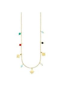 Edelstahlkette "gelbgoldfarben mit bunten Steinen", gelbgoldfarben, kristallwei&szlig;, hellblau, rot, gr&uuml;n, schwarz, ANISTON JEWELRY & WATCHES, Halsketten, Damen, Edelstahl, L: 48 B: 1mm, Edelstahlkette, mit Zirkonia (synth.), B:1mm