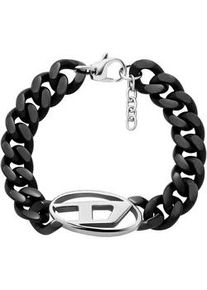 Armband Diesel "Schmuck Geschenk Edelstahl OVAL D LOGO", schwarz (edelstahlfarben, schwarz), Armb&auml;nder, Damen, 20,5cm, Edelstahl, Armband