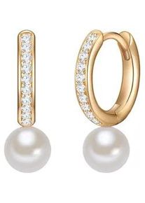 Paar Creolen Valero Pearls "Set: VP709", gelbgold, wei&szlig;, Ohrringe, Damen, 20,1,mit Zirkonia, Silber 925 (Sterlingsilber), mit S&uuml;&szlig;wasser-Zuchtperlen