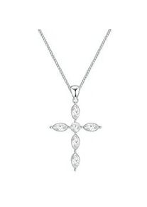 Lulu & Jane Panzerkette LULU & JANE "AV112", silber, Halsketten, Damen, 41,0cm Basiskette + 7,5cm Verl&auml;ngerung,mit Steinen, Messing, Panzerkette, mit Kreuz