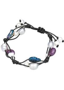 Lederarmband Valero Pearls "X443", bunt (multicolor, lila), Armb&auml;nder, Damen, Materialmix, Lederarmband, aus S&uuml;&szlig;wasser-Zuchtperlen