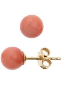Paar Ohrstecker Jobo "Kugel Ohrringe 6 mm rosa", rosa, Ohrringe, Damen, 6,4mm, Gelbgold 333, 333 Gold mit Koralle