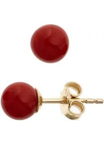Paar Ohrstecker Jobo "Kugel Ohrringe 6 mm rot", rot, Ohrringe, Damen, 5,8mm, Gelbgold 333, 333 Gold mit Koralle