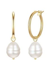 Paar Creolen YOKOAMII "Set: Y511", gelb (gelbgold), Ohrringe, Damen, 42,6mm, mit Muschelkernperle