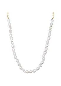 Perlenkette YOKOAMII "Y69", gelb (gelbgold), Halsketten, Damen, 42,0cm Basiskette + 5,0cm Verl&auml;ngerung, Perlenkette, Kette gelbgold S&uuml;&szlig;wasser-Zuchtperle wei&szlig;