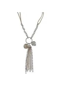 Lange Kette Firetti "Schmuck Geschenk Daily Tassel Y-Kette", beige (metallfarben, beige, wei&szlig;), Halsketten, Damen, Kunststoff Metall Textil, L: 103, Kunststoff, Metall, Textil, mit Glasstein