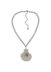 Kette mit Anh&auml;nger Steuer "Metall glanz Glasstein wei&szlig;", silber, Halsketten, Damen, 47,0cm, Metall, L: 47, gl&auml;nzend