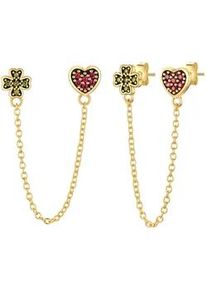 Glanzst&uuml;cke M&uuml;nchen Paar Ohrstecker GLANZST&Uuml;CKE M&Uuml;NCHEN "Set: GSM2257", gelbgold, rot, Ohrringe, Damen, 7,6/7,7mm,mit Zirkonia, Silber 925 (Sterlingsilber), aus Sterling Silber