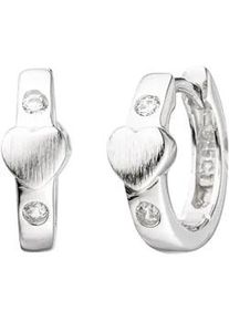 Paar Creolen Jobo "Kinderohrringe Herz", silber 925, Ohrringe, M&auml;dchen, 12,7mm, Silber 925 (Sterlingsilber), 925 Silber rhodiniert mit 4 Zirkonia