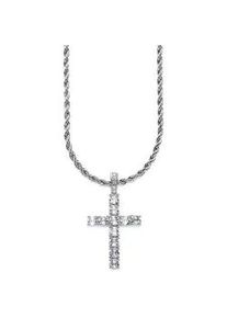 Kette mit Anh&auml;nger Bruno Banani "Schmuck Geschenk Kordelkette aus Edelstahl mit gro&szlig;em Kreuz", edelstahlfarben, kristallwei&szlig;, Halsketten, Damen, Edelstahl, L: 55 B: 2,7mm, mit Zirkonia (synth.), B:2,7mm