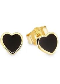 Paar Ohrstecker Firetti "Schmuck, Geschenk, Ohrstecker in Herzform schwarz emalliert", gelbgoldfarben, schwarz, Ohrringe, Damen, Silber 925 (Sterlingsilber)