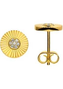 Paar Ohrstecker Jobo "Ohrringe Teller 8 mm", goldfarben, wei&szlig;, Ohrringe, Damen, 8,8mm, Silber 925 (Sterlingsilber), 925 Silber vergoldet mit 14 Zirkonia