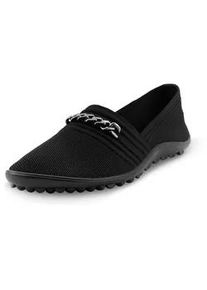 Barfu&szlig;schuh Leguano "LADY FAMOUS", Damen, Gr. 37, schwarz, Textil, Schuhe Barfu&szlig;schuh, Flats, Ballerina, Bequemschuh mit goldfarbener Zierkette