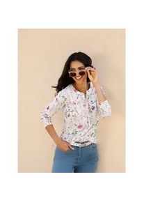 Langarmshirt Classic Basics "3/4-Arm-Shirt", Damen, Gr. 50, ecru, erika, bedruckt, 100% Baumwolle, bedruckt, gebl&uuml;mt, gemustert, mehrfarbig, V-Ausschnitt, Shirts Langarmshirt