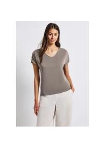 T-Shirt Street One, Damen, Gr. 38, beige (schwarz tumbled beige), Stoff, 75% Modal, 25% Polyester, unifarben, normal normal, V-Ausschnitt, abgesteppt, Shirts T-Shirt, Feel Good Fit