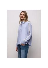 Langarmbluse Street One, Damen, Gr. 44, original blau, Web, 100% Baumwolle, unifarben, normal normal, V-Ausschnitt, B&uuml;ndchen, Blusen, aus reiner Baumwolle