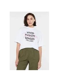 Rundhalsshirt SENSES.THE LABEL, Damen, Gr. M, wei&szlig;, Single Jersey, Material: 100% Baumwolle, bedruckt, oversize normal, Rundhals, eingesetzt gerader Abschluss, Shirts Rundhalsshirt, aus Baumwolle