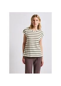 T-Shirt Street One, Damen, Gr. 40, braun (nomad braun), Web, 60% Polyester, 40% Baumwolle, gestreift, normal normal, Rundhals, abgesteppt, Shirts T-Shirt, im soften Baumwoll-Mix